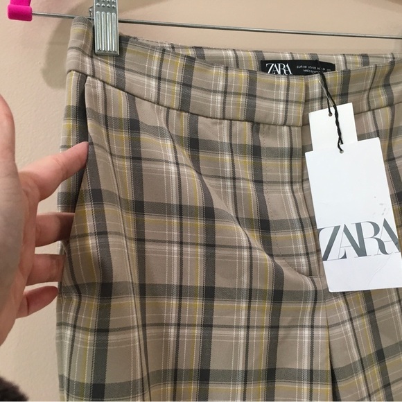 Zara flare pants Checked Plaid Trouser Beige Mid Rise size Xs new - Picture 7 of 10